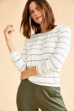 Berkeley Long Sleeve Dream Knit Tee - White Havana Stripe