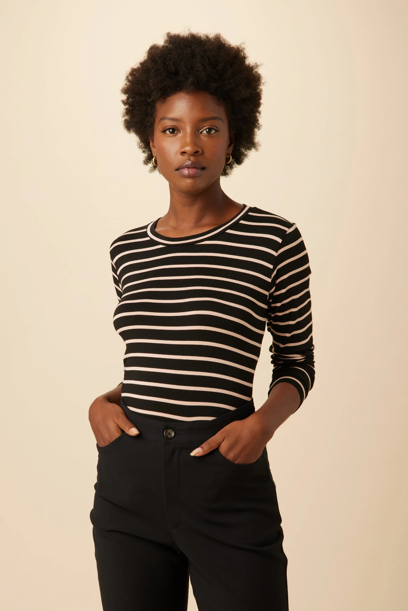 Berkeley Long Sleeve Dream Knit Tee - Black And Rose 1 Berkeley Long Sleeve Dream Knit Tee - Black And Rose