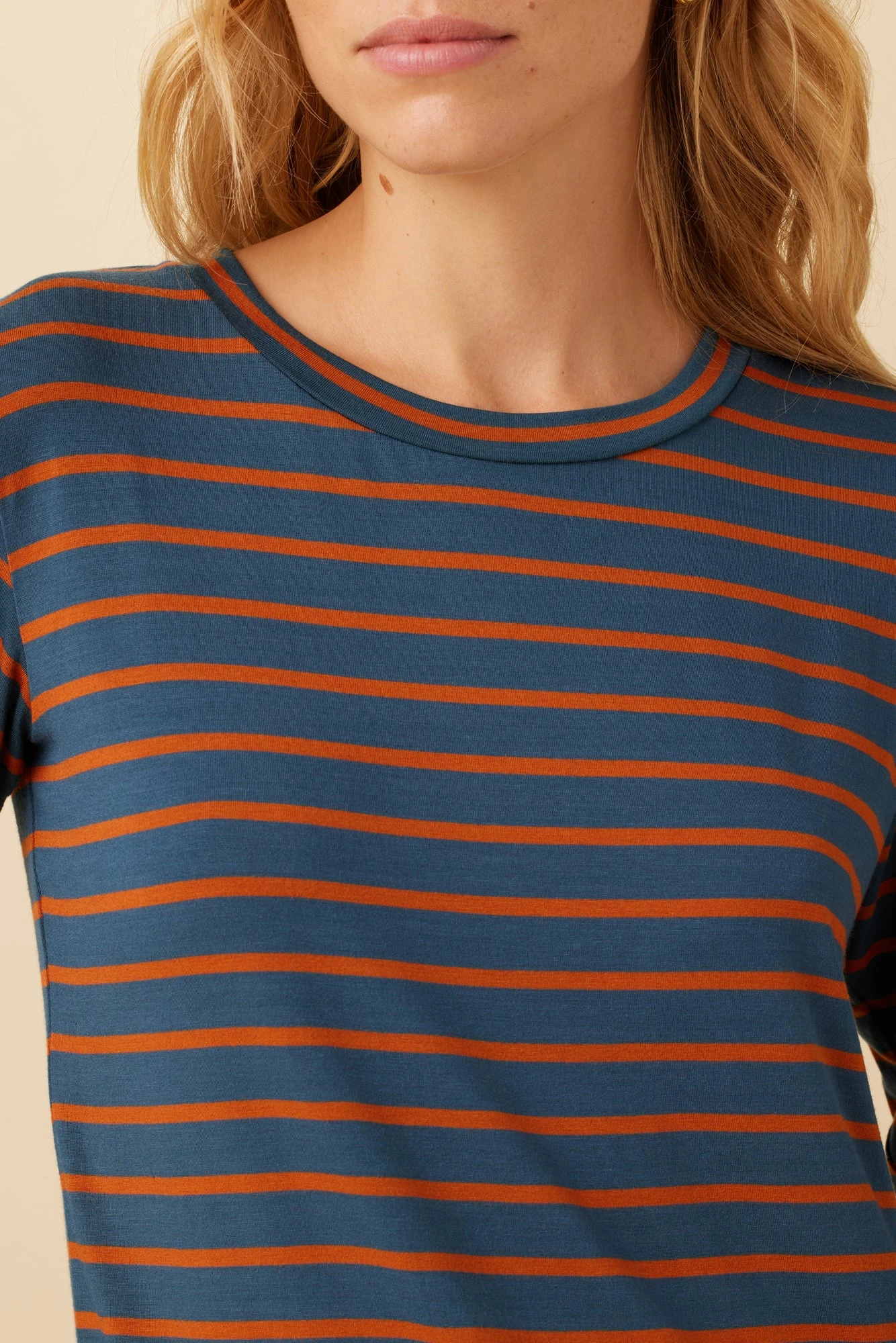 Berkeley Long Sleeve Dream Knit Tee - Azure Umber Stripe 4 Berkeley Long Sleeve Dream Knit Tee - Azure Umber Stripe - Image 4
