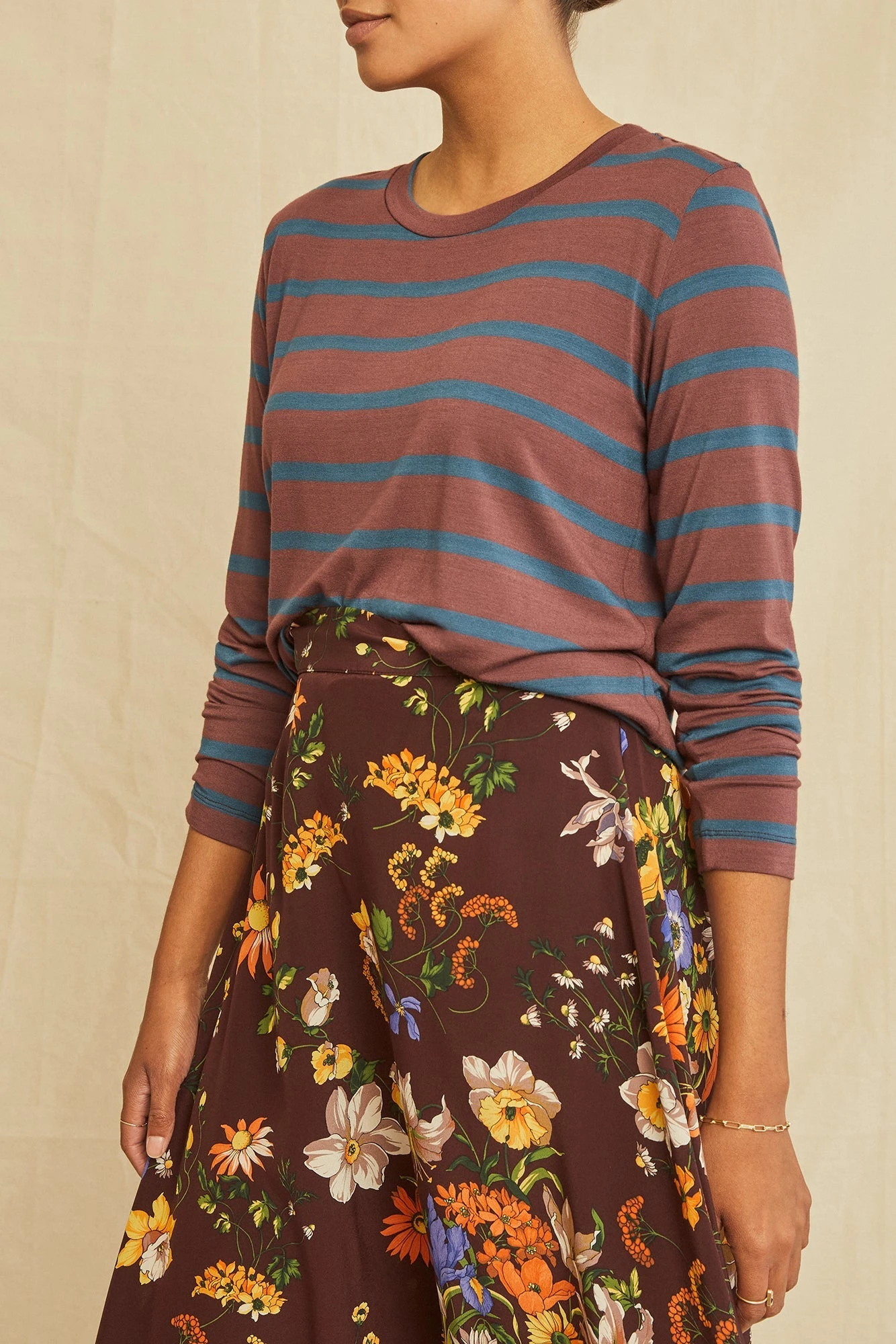 Berkeley Long Sleeve Dream Knit Tee - Maple Azure Stripe - Image 2