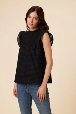 Katia Cotton Eyelet Blouse - Black