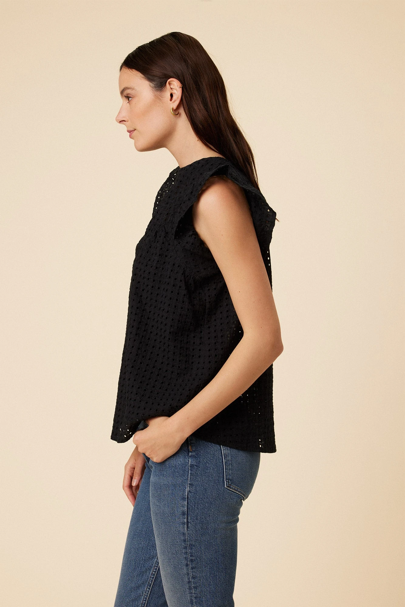 Katia Cotton Eyelet Blouse - Black 2 Katia Cotton Eyelet Blouse - Black - Image 2