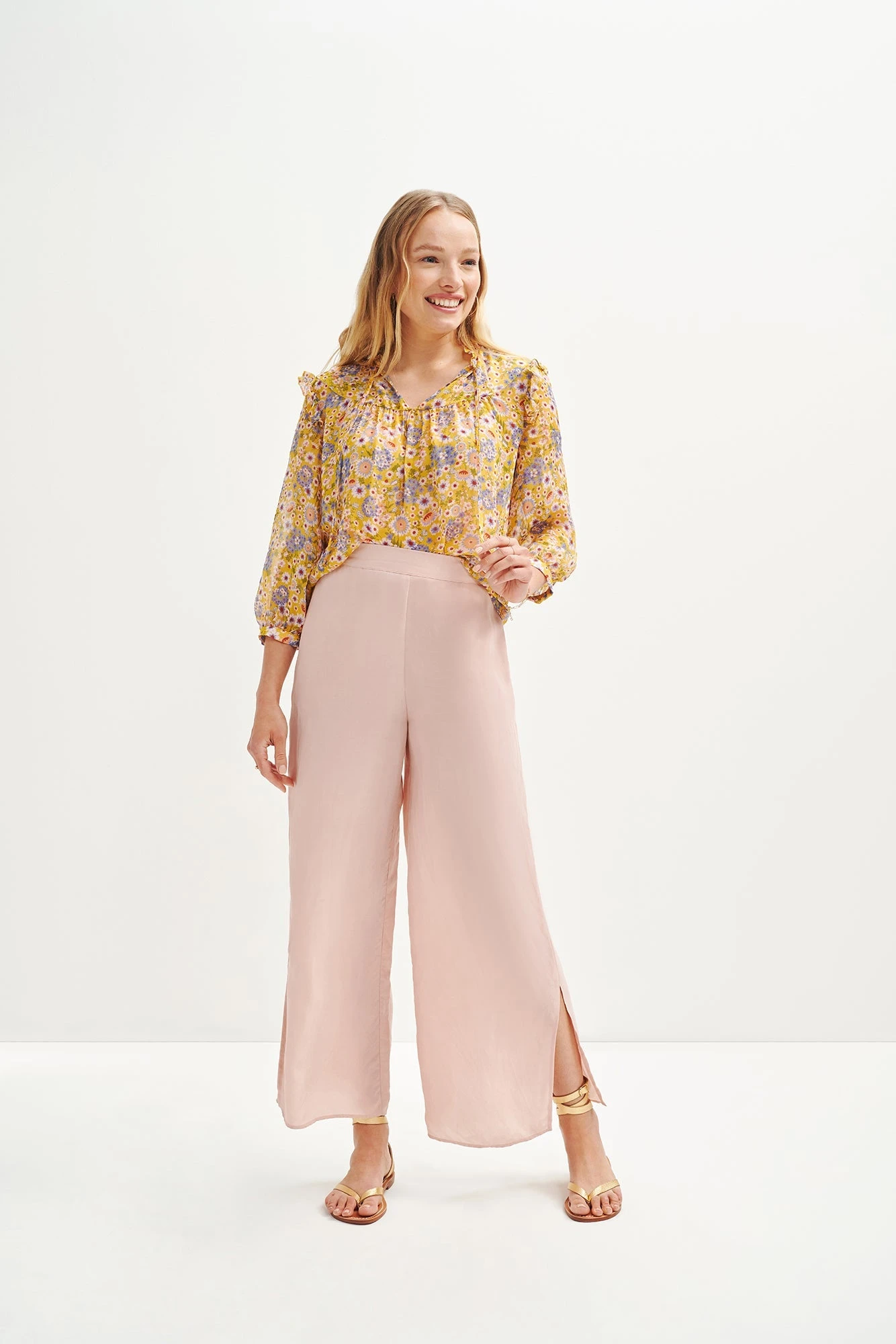 Camila Nouveau Silk Blouse - Midi Floral Sunflower