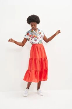 Jill Linen Skirt - Carmine -NovaWear Shop 0404 Jill Carmine 2283 web