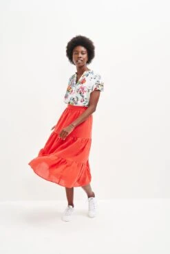 Jill Linen Skirt - Carmine -NovaWear Shop 0404 Jill Carmine 2289 web