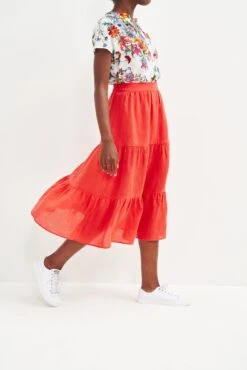 Jill Linen Skirt - Carmine -NovaWear Shop 0404 Jill Carmine 2332 web