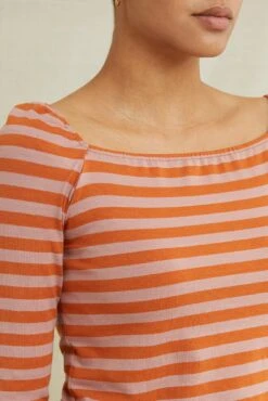 Amela 3/4 Sleeve Reverie Knit Tee - Quartz And Umber -NovaWear Shop 0590AmelaParisStripeQuartzUmber 1620 web 6065b181 c6d0 48fe 8061 d35138dee613