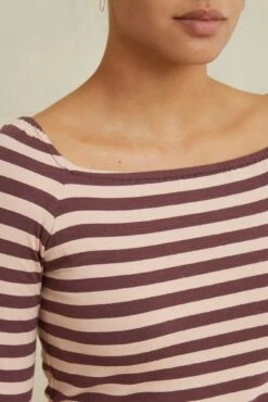 Amela 3/4 Sleeve Reverie Knit Tee - Maple Rose Stripe -NovaWear Shop 0590AmelaParisStripeRoseMaple 1732 web 6d7dfd96 d218 4263 af52 be587f0ab979
