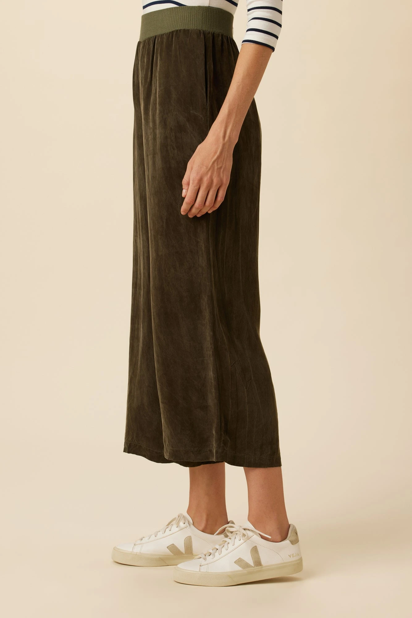 Salice Mixed Cupro Pants - Olive 3 Salice Mixed Cupro Pants - Olive - Image 3