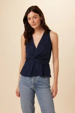 Malika Sleeveless Blouse - Navy