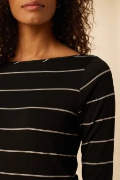 Francoise 3/4 Sleeve Dream Knit Tee - Havana Stripe Black -NovaWear Shop 1005 3 4 Slv Francoise Black Havana Stripe 4