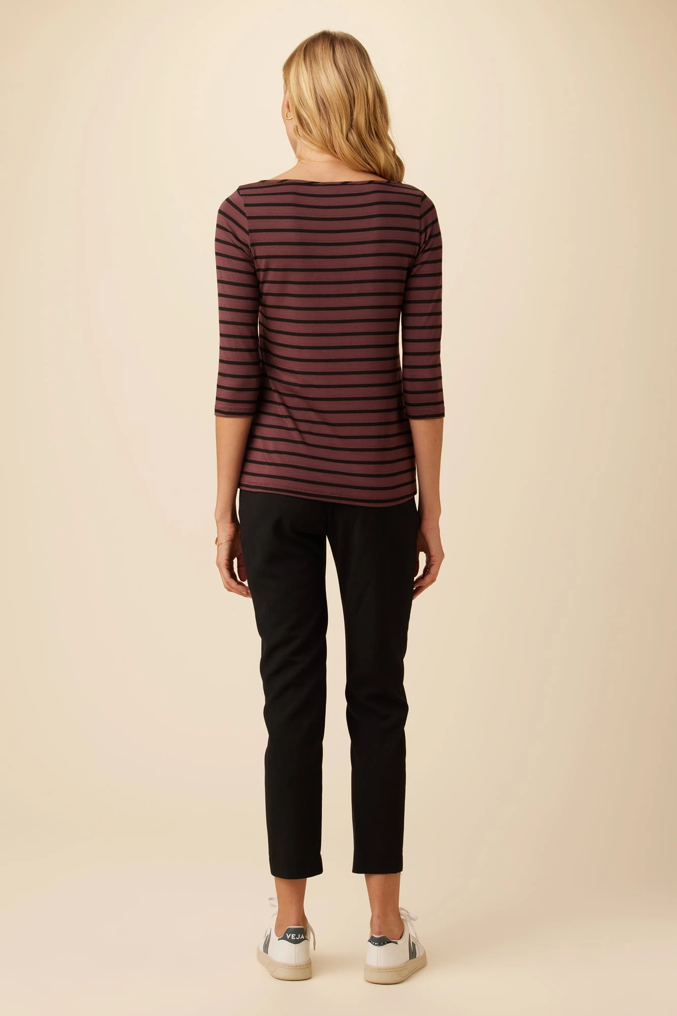 Francoise 3/4 Sleeve Dream Knit Tee - Maple Black Stripe 3 Francoise 3/4 Sleeve Dream Knit Tee - Maple Black Stripe - Image 3