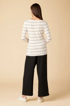 Francoise 3/4 Sleeve Dream Knit Tee - White Havana Stripe -NovaWear Shop 1005 34 Slv Francoise Havana Stripe 3