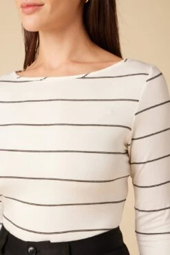 Francoise 3/4 Sleeve Dream Knit Tee - White Havana Stripe -NovaWear Shop 1005 34 Slv Francoise Havana Stripe 4