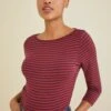 Francoise 3/4 Sleeve Dream Knit Tee - Barn Red Navy