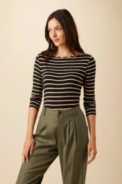 Francoise 3/4 Sleeve Dream Knit Tee - Harbor Black And Soft Pink