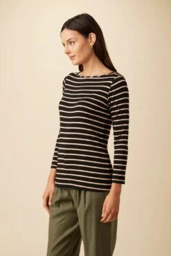 Front Page -NovaWear Shop 1005 3 4 Slv Francoise Harbor Stripe Black Soft Pink 2
