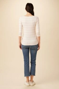 Francoise 3/4 Sleeve Dream Knit Tee - Havana Stripe Rose -NovaWear Shop 1005 3 4 Slv Francoise Havana Stripe Natural Pink 3