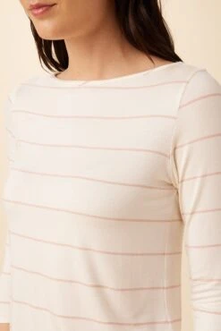 Francoise 3/4 Sleeve Dream Knit Tee - Havana Stripe Rose -NovaWear Shop 1005 3 4 Slv Francoise Havana Stripe Natural Pink 4