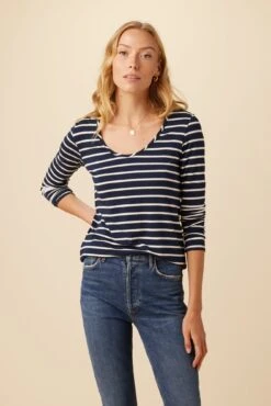 Itana Long Sleeve Dream Knit Tee - Basque Stripe