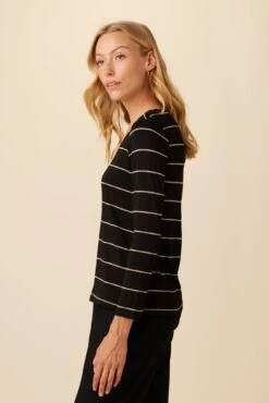 Itana Long Sleeve Dream Knit Tee - Havana Stripe Black -NovaWear Shop 10070 LS Itana Dream Knit Black Havana Stripe 2
