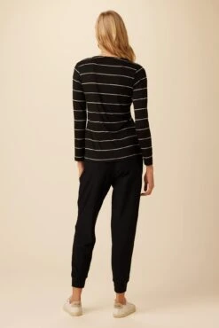 Itana Long Sleeve Dream Knit Tee - Havana Stripe Black -NovaWear Shop 10070 LS Itana Dream Knit Black Havana Stripe 3