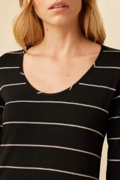 Itana Long Sleeve Dream Knit Tee - Havana Stripe Black -NovaWear Shop 10070 LS Itana Dream Knit Black Havana Stripe 4