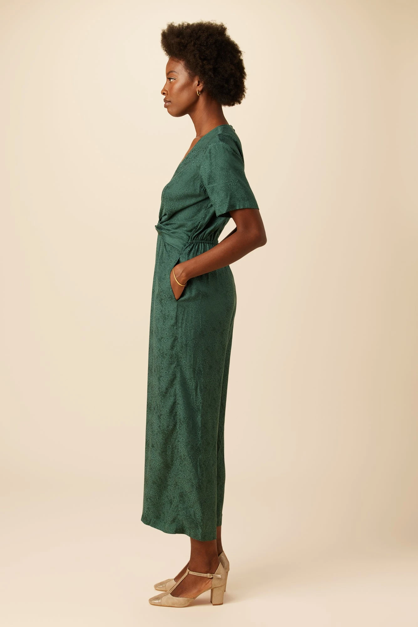 Fantasia Cupro Viscose Jacquard Jumpsuit - Darkest Spruce 2 Fantasia Cupro Viscose Jacquard Jumpsuit - Darkest Spruce - Image 2