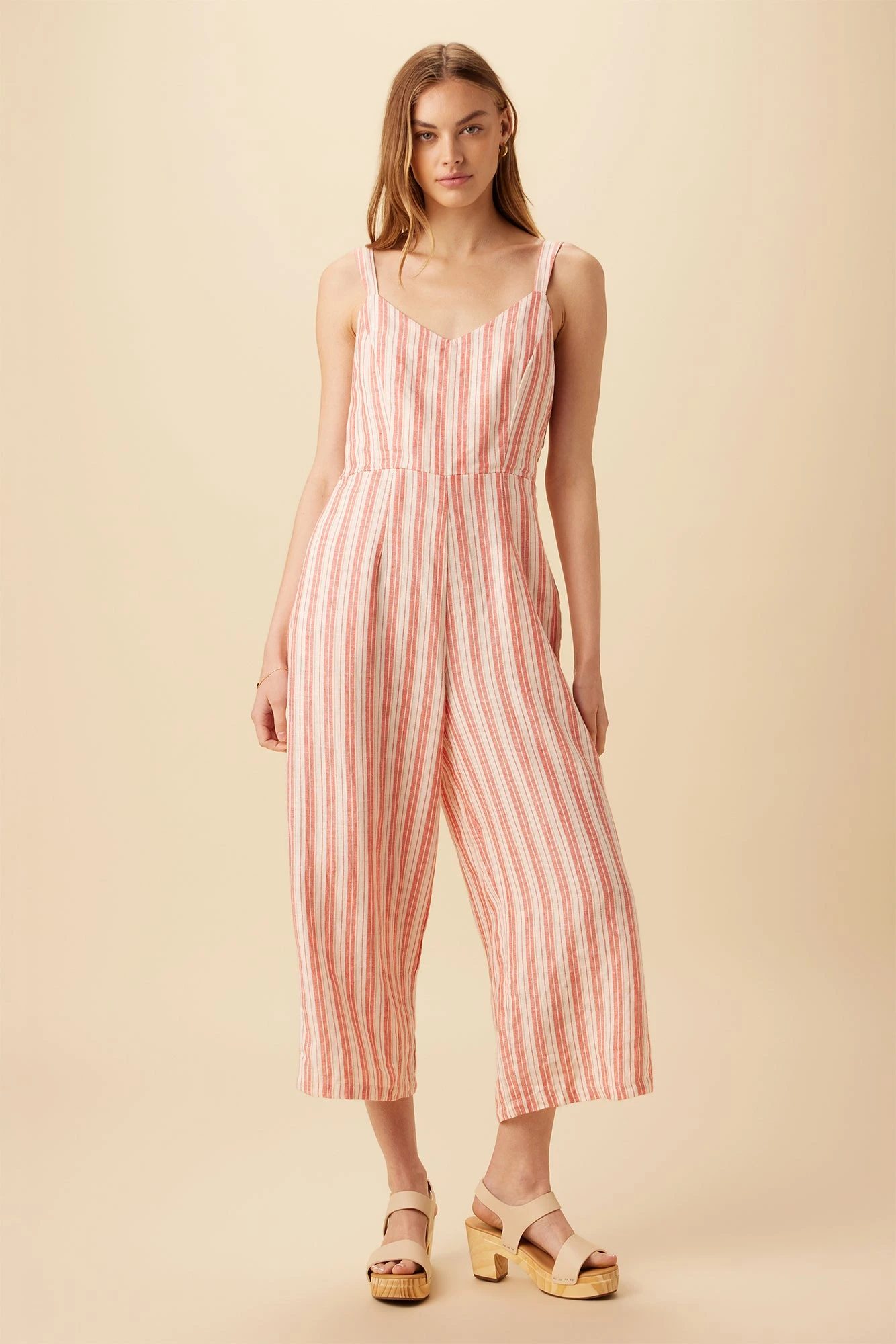 Taya Linen Jumpsuit - Rust Natural Stripe 1 Taya Linen Jumpsuit - Rust Natural Stripe