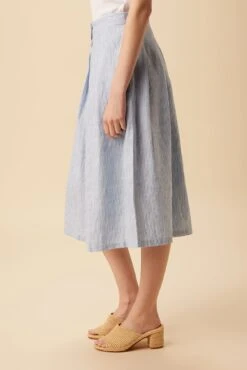Mariah Linen Skirt - Blue Natural Stripe -NovaWear Shop 10205 Mariah Linen Blue Natural Stripe 2