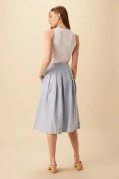 Mariah Linen Skirt - Blue Natural Stripe -NovaWear Shop 10205 Mariah Linen Blue Natural Stripe 3