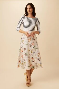 New Release 3 Blaze Washable Silk Skirt - Botanic Floral Ivory