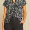 Renata Washable Silk Blouse - Heart Black Ivory Print