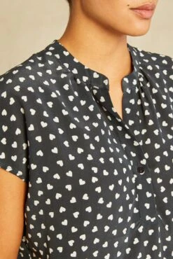 Renata Washable Silk Blouse -NovaWear Shop 1068 Renata Heart Black Ivory 3474 web