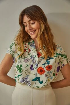 Renata Washable Silk Blouse - Stella Floral White -NovaWear Shop 1068 Renata Stella White 5541