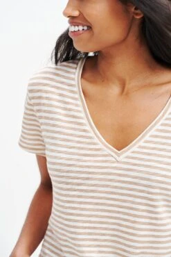 Joline Reverie Slub Tee - Soleil Stripe Tan -NovaWear Shop 1334 Joline Soliel Stripe Tan Ivory 1097 web 00d78c0e aea8 4bbd 9585 7d7f4a4660ea