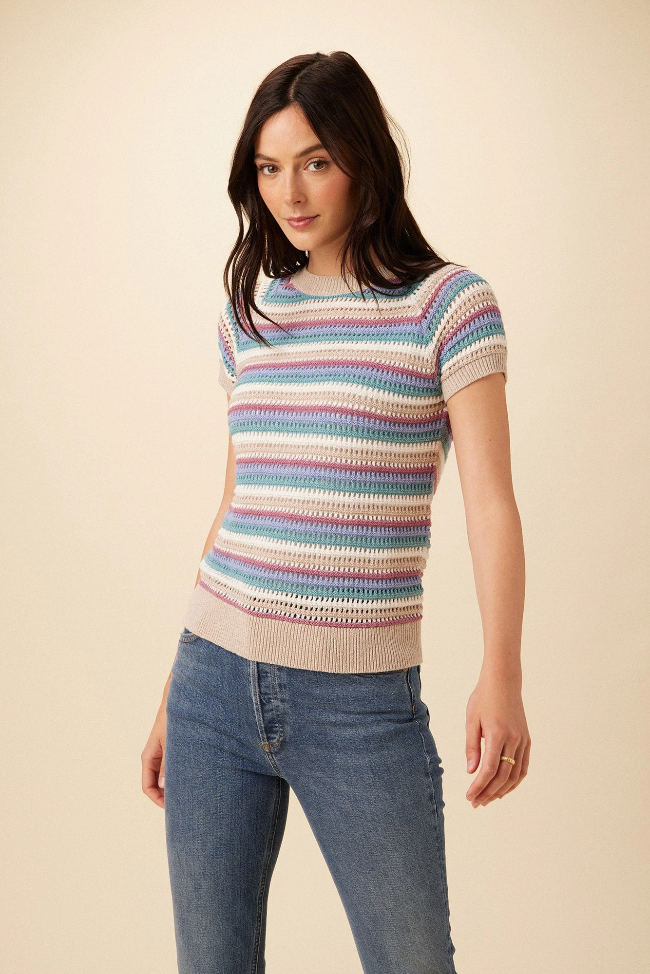 Rosario Sweater Tee - Multi Stripe 1 Rosario Sweater Tee - Multi Stripe