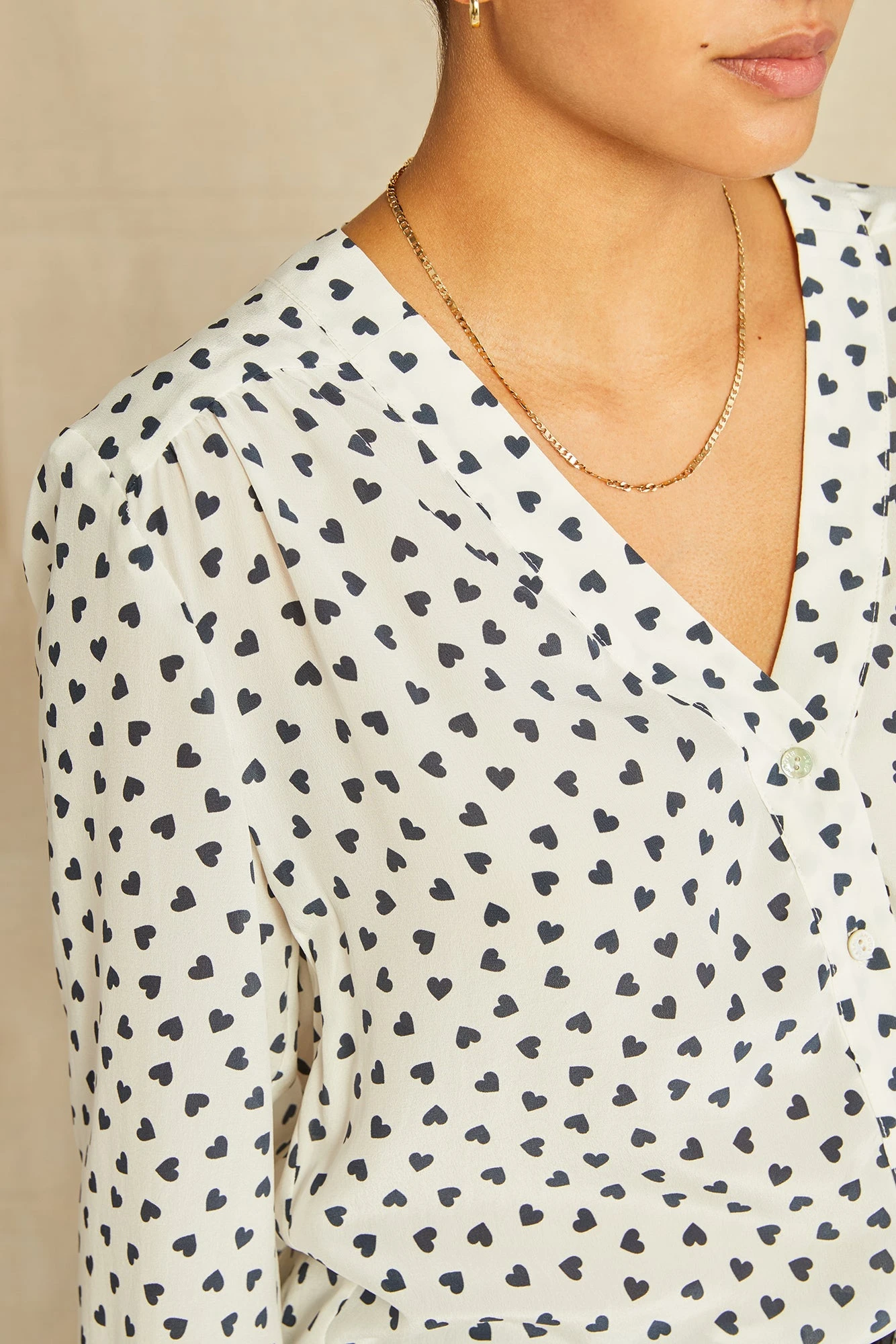 Kaya Washable Silk Blouse - Heart Ivory Navy Print 4 Kaya Washable Silk Blouse - Heart Ivory Navy Print - Image 4