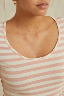 Cara Reverie Knit Tee - Rose And Ivory -NovaWear Shop 9818CaraParisStripeRoseIvory 7084 web