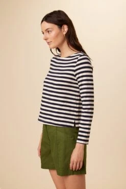 Cecelia Long Sleeve Reverie Knit Tee - Navy And Ivory -NovaWear Shop 9819 Cecelia Navy Ivory Stripe 2