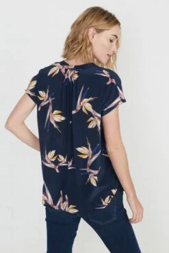 Renata Washable Silk Blouse - Navy Bird Of Paradise Print -NovaWear Shop renata navy bird of paradise 047 w
