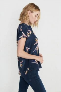 Renata Washable Silk Blouse - Navy Bird Of Paradise Print -NovaWear Shop renata navy bird of paradise 061 w